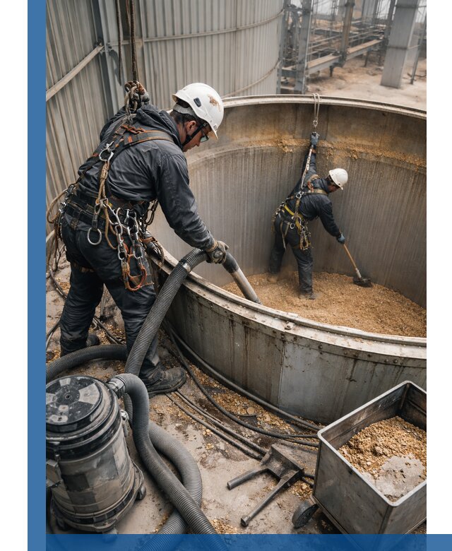 Профессиональная чистка зерновых бункеров в Кургане с выездом