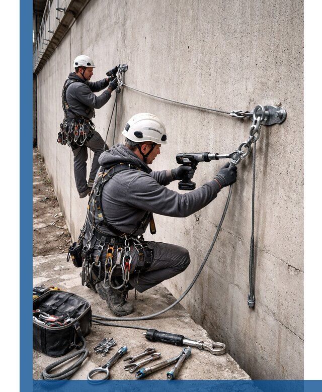 Монтаж анкерных линий высотной безопасности в Кургане