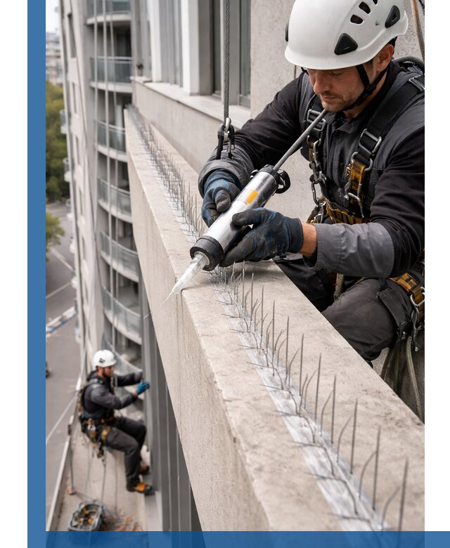 Установка шипов от птиц на фасадах и кровлях в Кургане